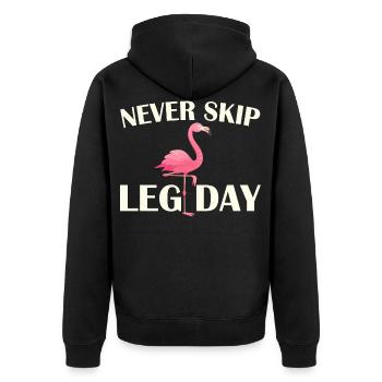 Funny never skip a leg day, Flamingo, Leg day - Unisex Premium Bio Zip Hoodie - Schwarz - Hinten - Nico (187cm)