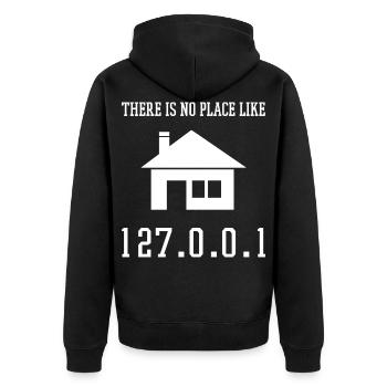 Programmierung Es gibt keinen Ort wie 127.0.0.1 - Unisex Premium Bio Zip Hoodie - Schwarz - Hinten - Nico (187cm)