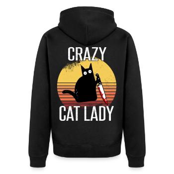 Crazy Cat Lady - Unisex Premium Organic Zip Hoodie - black - Back - Nico (187cm)