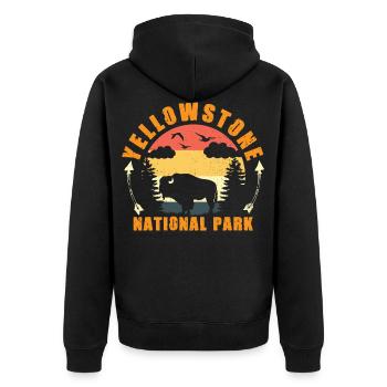 Yellowstone Nationalpark Bison - Unisex Premium Bio Zip Hoodie - Schwarz - Hinten - Nico (187cm)