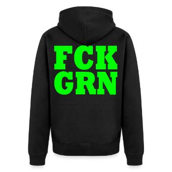 Fck grn - Unisex Premium Bio Zip Hoodie - Schwarz - Hinten - Nico (187cm)