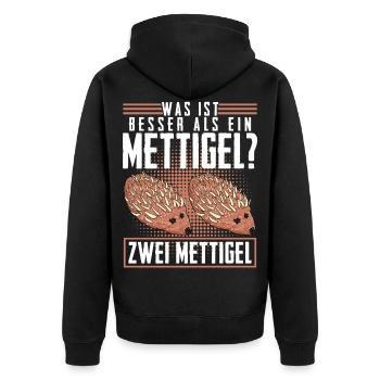 Mettigel Hackfleisch Spruch Mett - Unisex Premium Bio Zip Hoodie - Schwarz - Hinten - Nico (187cm)