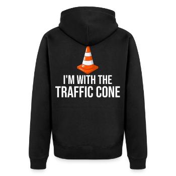 Verkehrskegel Leitkegel Verkehrszeichen Hüterl - Unisex Premium Bio Zip Hoodie - Schwarz - Hinten - Nico (187cm)