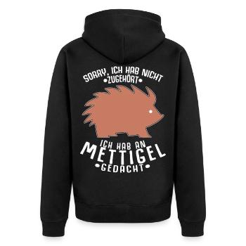 Mettigel Mettbrötchen Hackfleisch Mett - Unisex Premium Bio Zip Hoodie - Schwarz - Hinten - Nico (187cm)