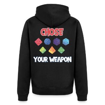 Funny choose your weapon, Rpg, Gaming - Unisex Premium Bio Zip Hoodie - Schwarz - Hinten - Nico (187cm)