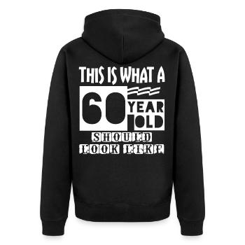 60 Year Old - Unisex Premium Bio Zip Hoodie - Schwarz - Hinten - Nico (187cm)