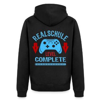 Realschule Schulabschluss Level Complete Geschenk - Unisex Premium Bio Zip Hoodie - Schwarz - Hinten - Nico (187cm)