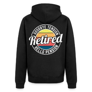 Goodbye tension hello pension, Retired, Retirement - Unisex Premium Organic Zip Hoodie - black - Back - Nico (187cm)