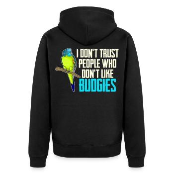 Budgie Budgie Budgerigar - Unisex Premium Organic Zip Hoodie - black - Back - Nico (187cm)