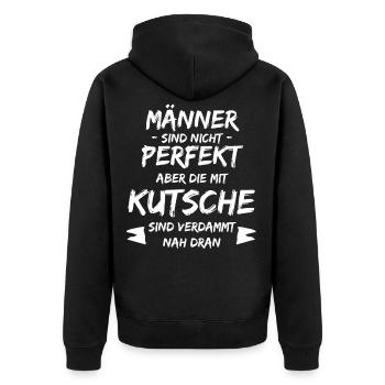 Kutsche Pferdekutsche Männer Kutscher - Unisex Premium Bio Zip Hoodie - Schwarz - Hinten - Nico (187cm)