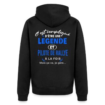 humour Légende et PILOTE DE RALLYE cadeau copie - Veste à capuche bio Premium Unisexe - noir - Dos - Nico (187cm)