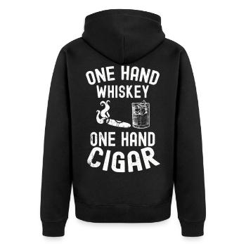 Whiskey - Unisex Premium Organic Zip Hoodie - black - Back - Nico (187cm)