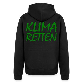 Klima retten - Unisex Premium Bio Zip Hoodie - Schwarz - Hinten - Nico (187cm)