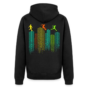 Parkour Free Running Runner Traceur Skyline Funny - Unisex Premium Organic Zip Hoodie - black - Back - Nico (187cm)