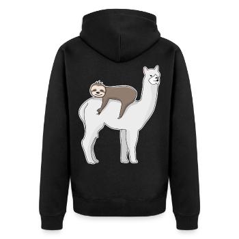 Reingeschaut Faultier Alpaka Reingeguckt - Unisex Premium Bio Zip Hoodie - Schwarz - Hinten - Nico (187cm)