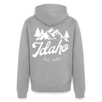Idaho Mountains - Veste à capuche bio Premium Unisexe - gris chiné - Dos - Nico (187cm)