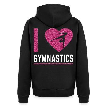I Love Gymnastics, Gymnastics, Gymnast - Unisex Premium Bio Zip Hoodie - Schwarz - Hinten - Nico (187cm)