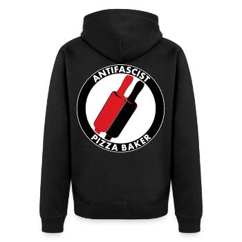 antifascist pizza baker - Unisex Premium Bio Zip Hoodie - Schwarz - Hinten - Nico (187cm)