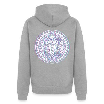 Autochtones chamanes indiennes - Veste à capuche bio Premium Unisexe - gris chiné - Dos - Nico (187cm)