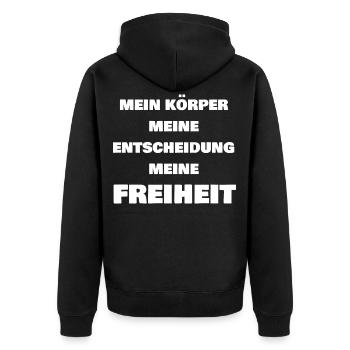 Mein Körper Meine Freiheit - Unisex Premium Bio Zip Hoodie - Schwarz - Hinten - Nico (187cm)