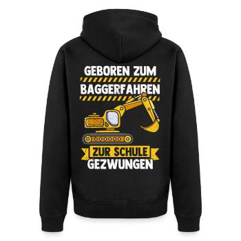 Bagger Tshirt Kinder Straßenbau Bau Bauarbeiter - Unisex Premium Bio Zip Hoodie - Schwarz - Hinten - Nico (187cm)