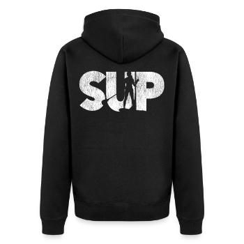 SUP Girl Vintage - Unisex Premium Bio Zip Hoodie - Schwarz - Hinten - Nico (187cm)