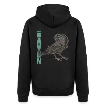 Raven - Unisex Premium Bio Zip Hoodie - Schwarz - Hinten - Nico (187cm)