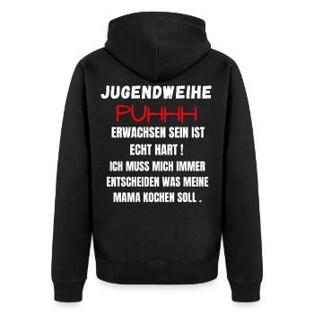 Jugendweihe 2021 | Lustiges Jugendweihe Geschenk - Unisex Premium Bio Zip Hoodie - Schwarz - Hinten - Nico (187cm)