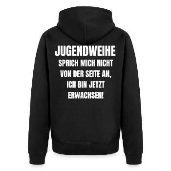 Jugendweihe 2021 | Lustiges Jugendweihe Geschenk - Unisex Premium Bio Zip Hoodie - Schwarz - Hinten - Nico (187cm)