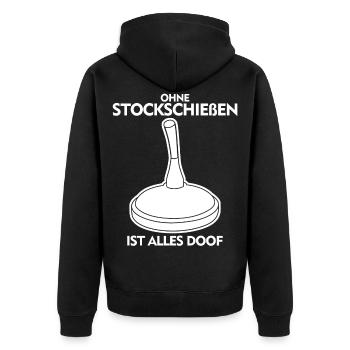 Eisstock Stockschießen Spruch Stocksport - Unisex Premium Bio Zip Hoodie - Schwarz - Hinten - Nico (187cm)