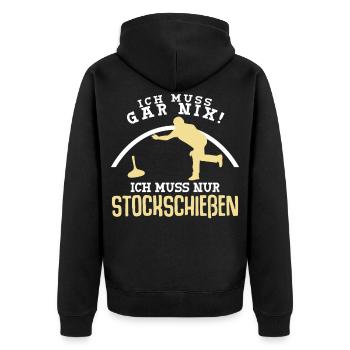 Eisstock Stockschießen Stock Stocksport - Unisex Premium Bio Zip Hoodie - Schwarz - Hinten - Nico (187cm)