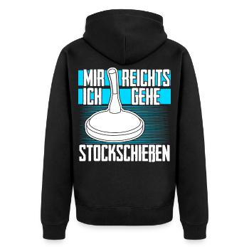 Eisstock Stockschießen Sport Stocksport - Unisex Premium Bio Zip Hoodie - Schwarz - Hinten - Nico (187cm)