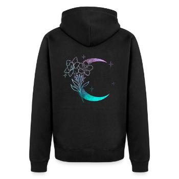 Lune avec fleurs dotwork tattoo - Veste à capuche bio Premium Unisexe - noir - Dos - Nico (187cm)