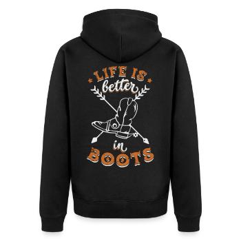 Rodeo Western Life Is Better In Boots - Unisex Premium Organic Zip Hoodie - black - Back - Nico (187cm)