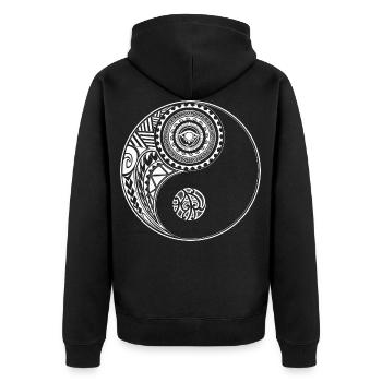 Yin et Yang Maori Polynesian Tattoo Mandala Zen - Veste à capuche bio Premium Unisexe - noir - Dos - Nico (187cm)