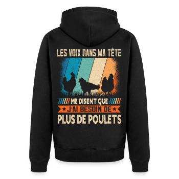 Papys Poules Humour Mamans Poules - Veste à capuche bio Premium Unisexe - noir - Dos - Nico (187cm)
