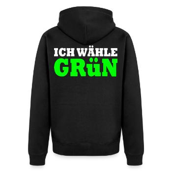 Ich wähle grün - Unisex Premium Bio Zip Hoodie - Schwarz - Hinten - Nico (187cm)