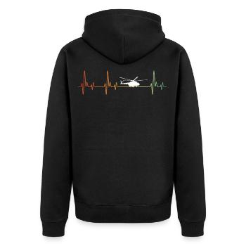 Retro Helicopter Heartbeat - Unisex Premium Bio Zip Hoodie - Schwarz - Hinten - Nico (187cm)