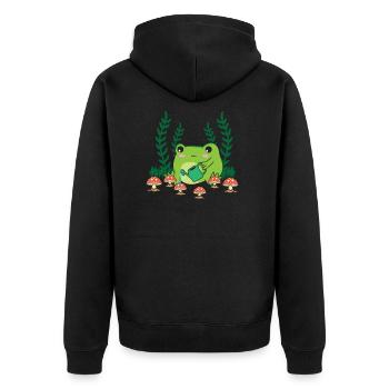 Cottagecore Aesthetic Frog Garden Mushroom - Unisex Premium Organic Zip Hoodie - black - Back - Nico (187cm)