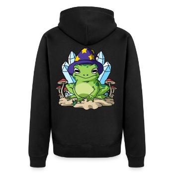 Cottagecore Aesthetic Frog Wizard Hat Mushroom - Unisex Premium Organic Zip Hoodie - black - Back - Nico (187cm)