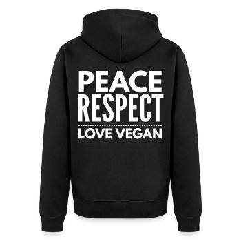 Peace Respect Love Vegan Plant Based - Unisex Premium Bio Zip Hoodie - Schwarz - Hinten - Nico (187cm)