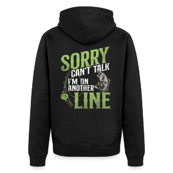 Fishing Vintage - Unisex Premium Bio Zip Hoodie - Schwarz - Hinten - Nico (187cm)