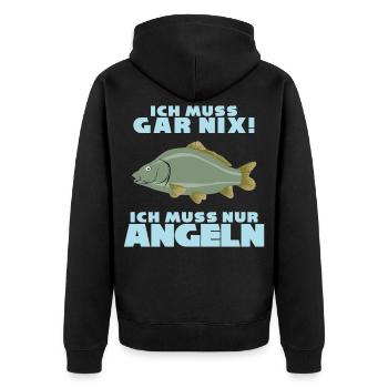 Angeln Fischer Fischen Angel Angler - Unisex Premium Bio Zip Hoodie - Schwarz - Hinten - Nico (187cm)