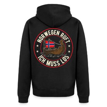 Norwegen ruft Wikinger Flagge Skandinavien - Unisex Premium Bio Zip Hoodie - Schwarz - Hinten - Nico (187cm)