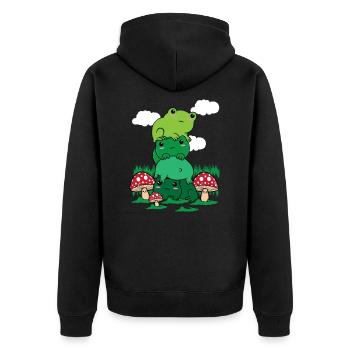 Cottagecore Aesthetic Kawaii Frosch Pile Pilz - Unisex Premium Bio Zip Hoodie - Schwarz - Hinten - Nico (187cm)