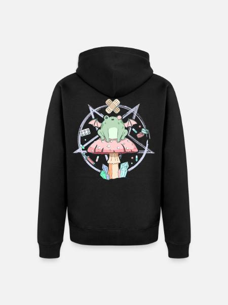 Cottagecore Esthétique Pastel Goth Frog Pentagram - Veste à capuche bio Premium Unisexe - noir