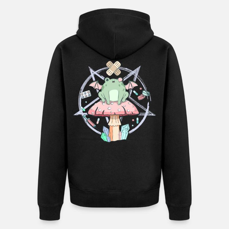Cottagecore Esthétique Pastel Goth Frog Pentagram - Veste à capuche bio Premium Unisexe - noir