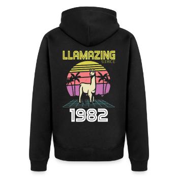Llamazing Since born 1982 Birthday 39 years - Unisex Premium Organic Zip Hoodie - black - Back - Nico (187cm)