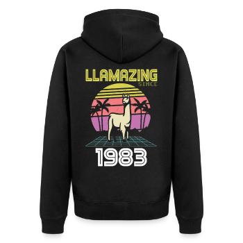 Llamazing Since born 1983 Birthday 38 years - Unisex Premium Organic Zip Hoodie - black - Back - Nico (187cm)