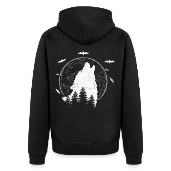Wolf Wölfe Raubtier Geschenk Werwolf Anführer Chef - Unisex Premium Bio Zip Hoodie - Schwarz - Hinten - Nico (187cm)
